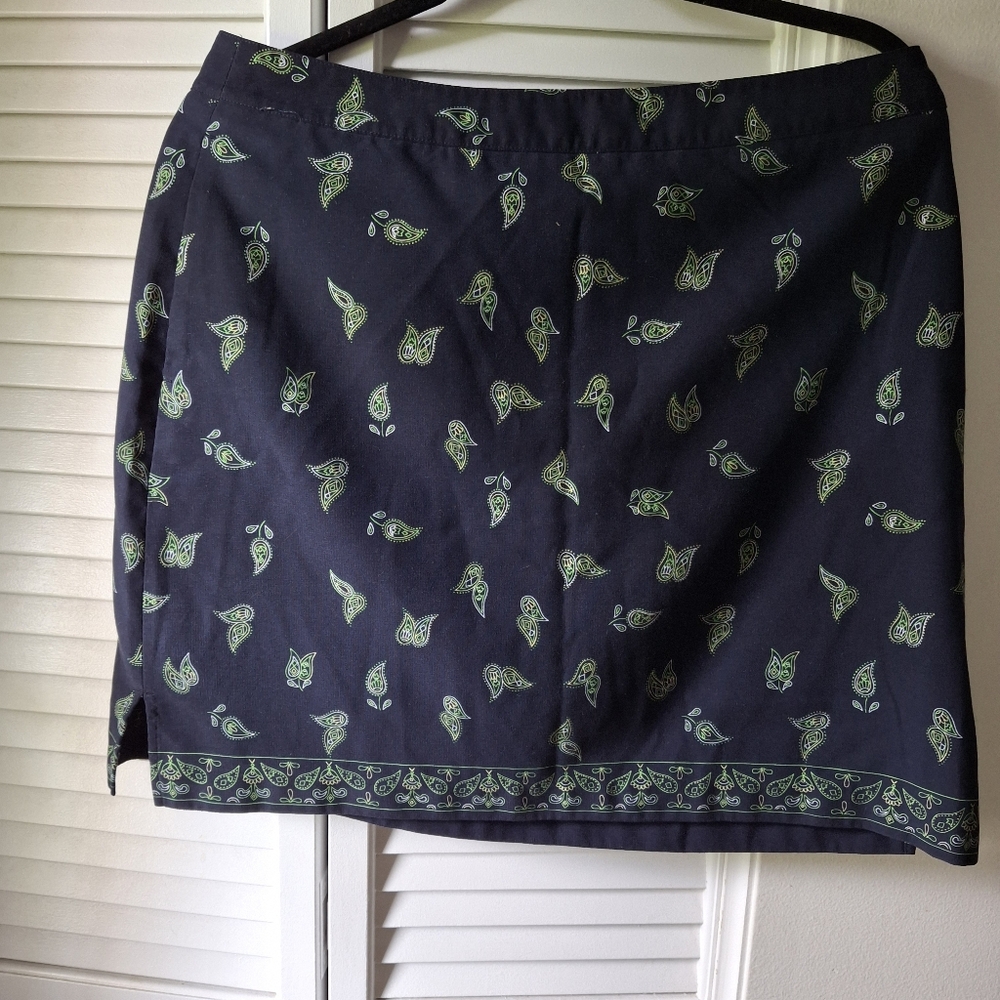 Navy Skort with Green Paisley Print